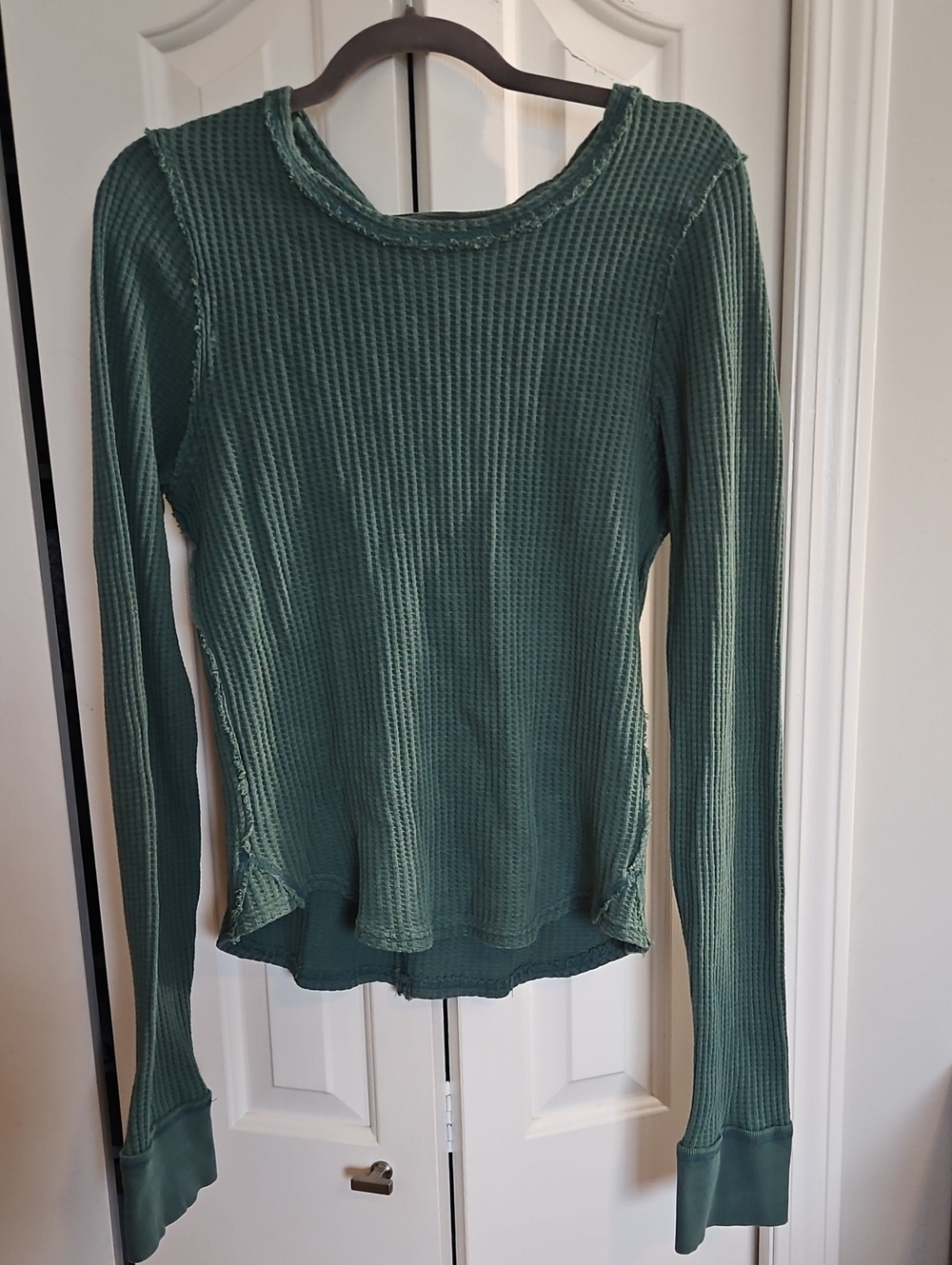 NWOT We The Free Forest Green Waffle Long-Sleeve Top